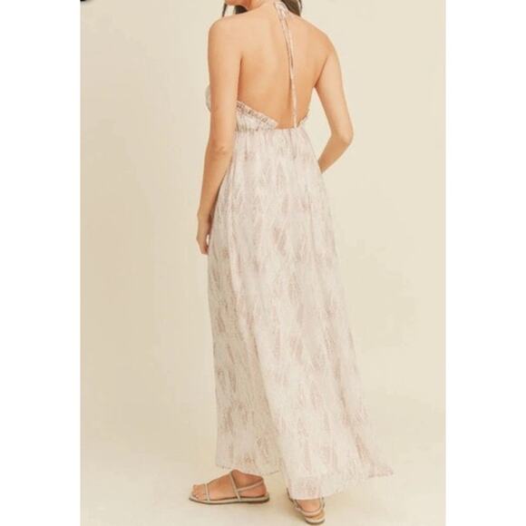 Lush Halter Top Printed Open Back Maxi Dress Ash Mauve Small NEW - Picture 2 of 10